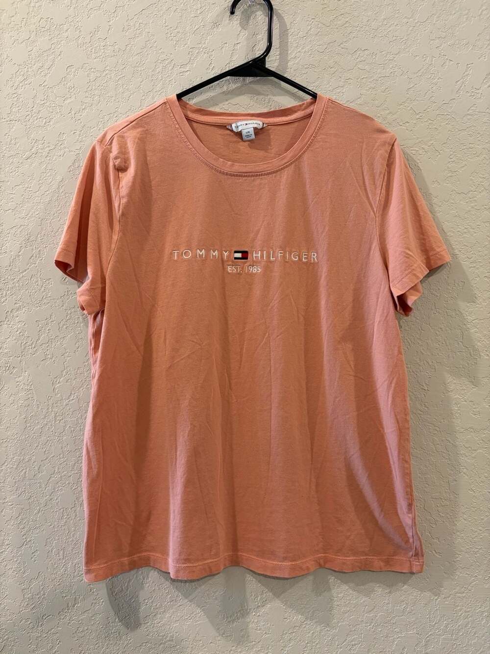 Tommy Hilfiger Est. 1985 Embroidered Logo Peach Short Sleeve Crew Neck T-Shirt